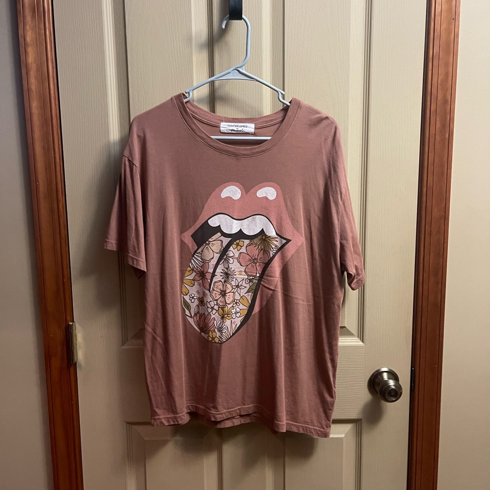 FREE PEOPLE Rolling Stones floral shirt, oversized fit size small(?)